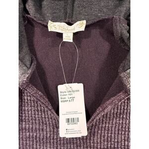 Weekend Suzanne Betro NWT Burgundy Grey Ribbed Knit Hoodie Sweater Large